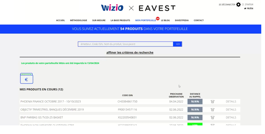 Interface d'Eavest